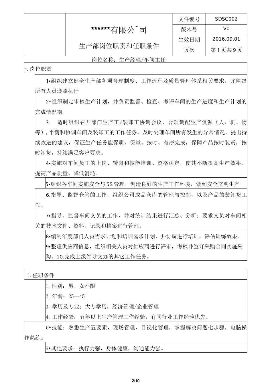 生产部岗位职责及任职条件_第2页