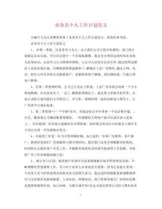 业务员个人工作计划范文2