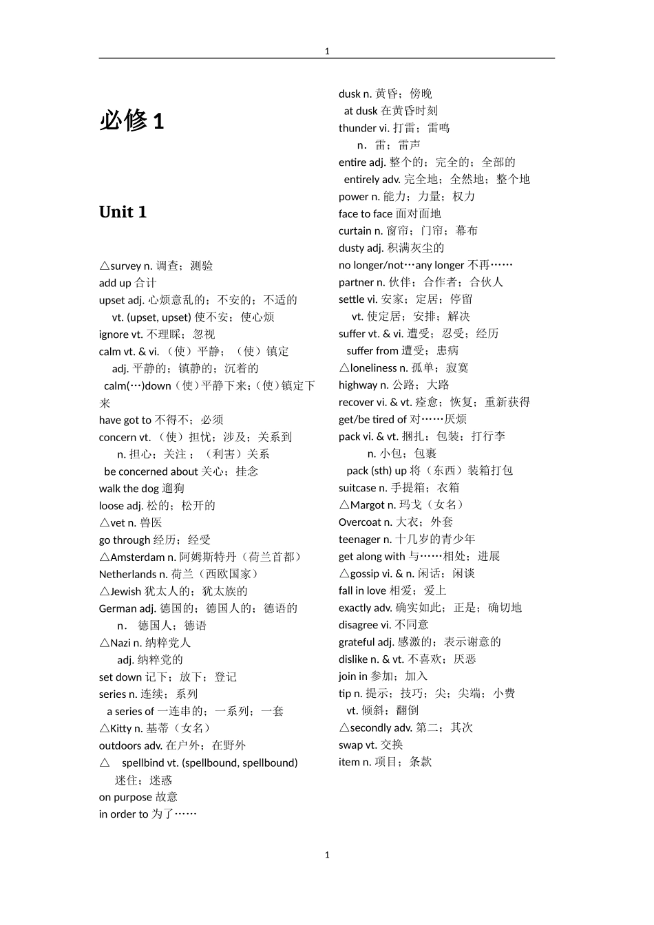 高中英语人教版教材必修一至选修六单词表_第1页