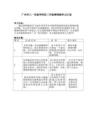 初一年级障碍跑单元计划