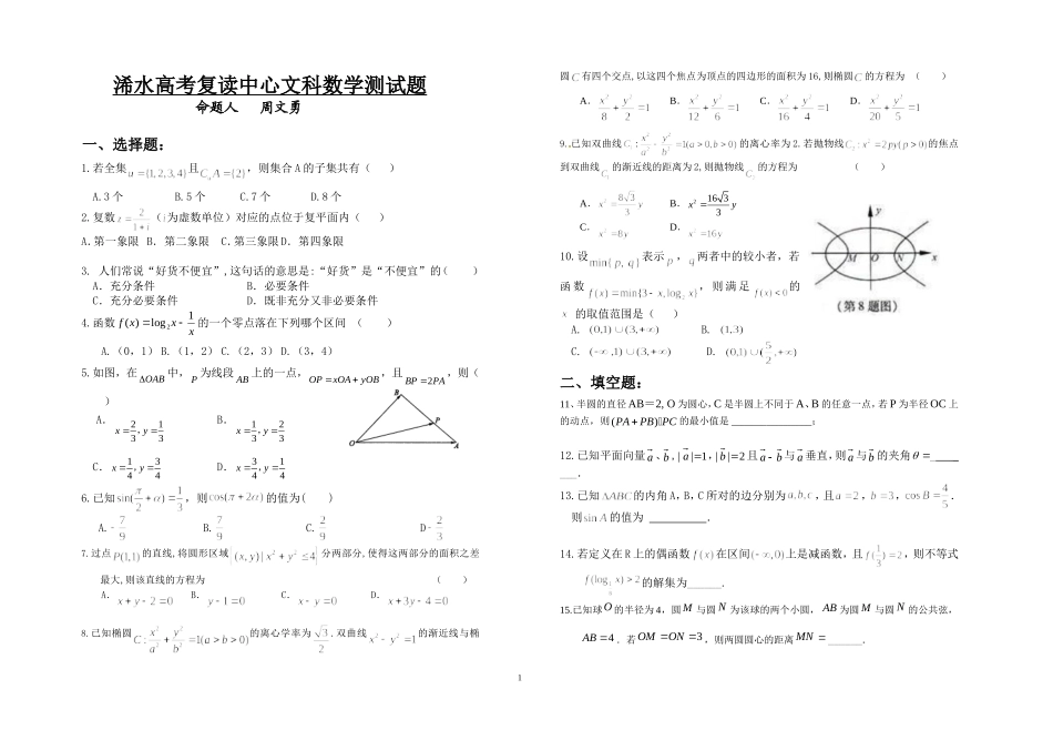 浠水高考复读中心文科数学测试题_第1页