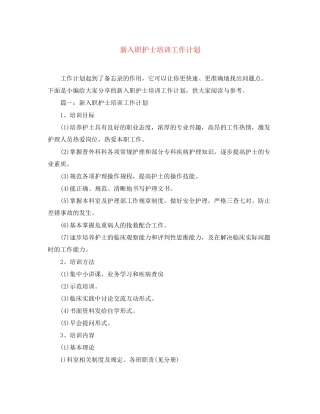 新入职护士培训工作计划