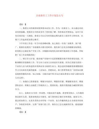企业新员工工作计划怎么写