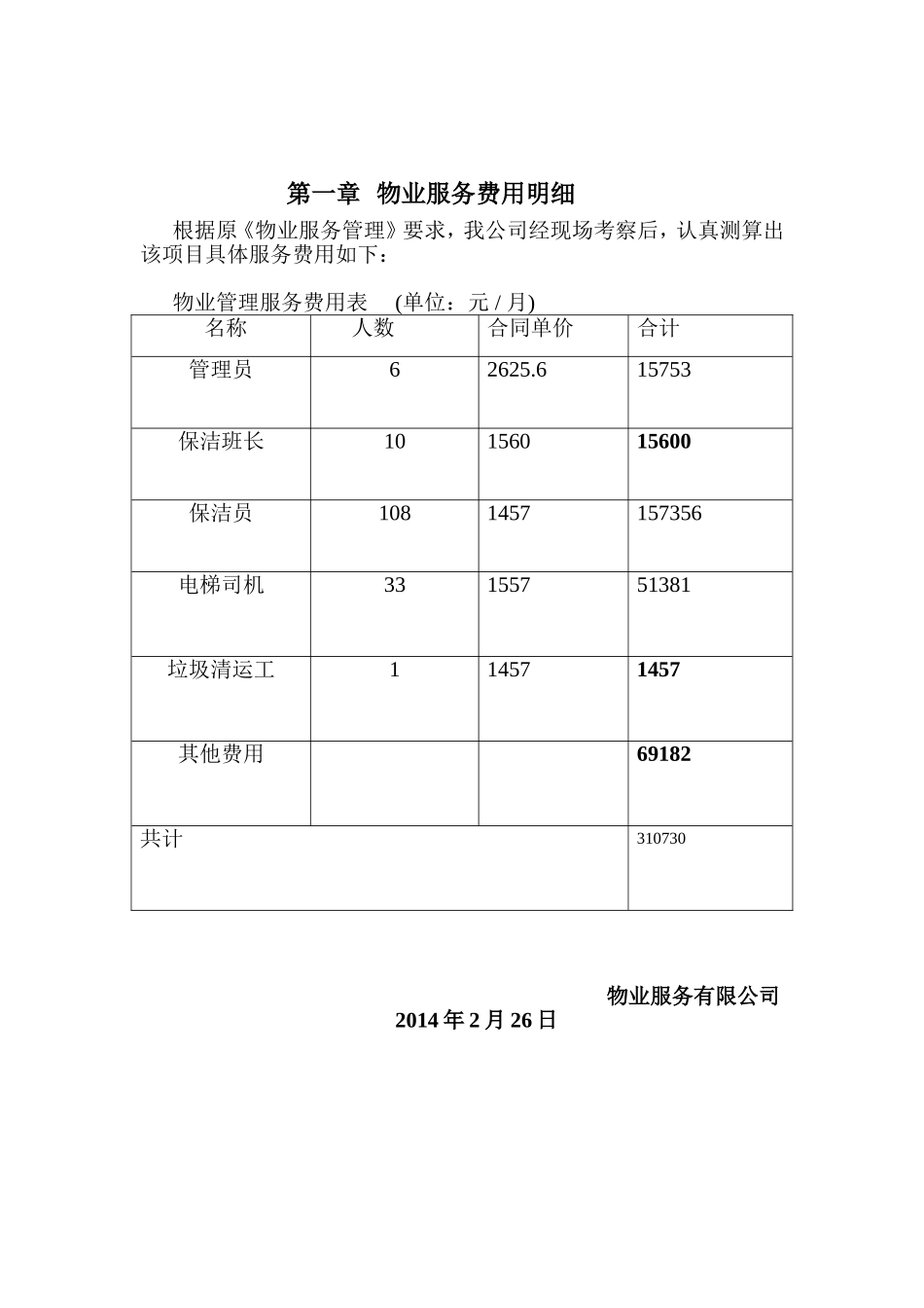 物业服务费报价表_第2页