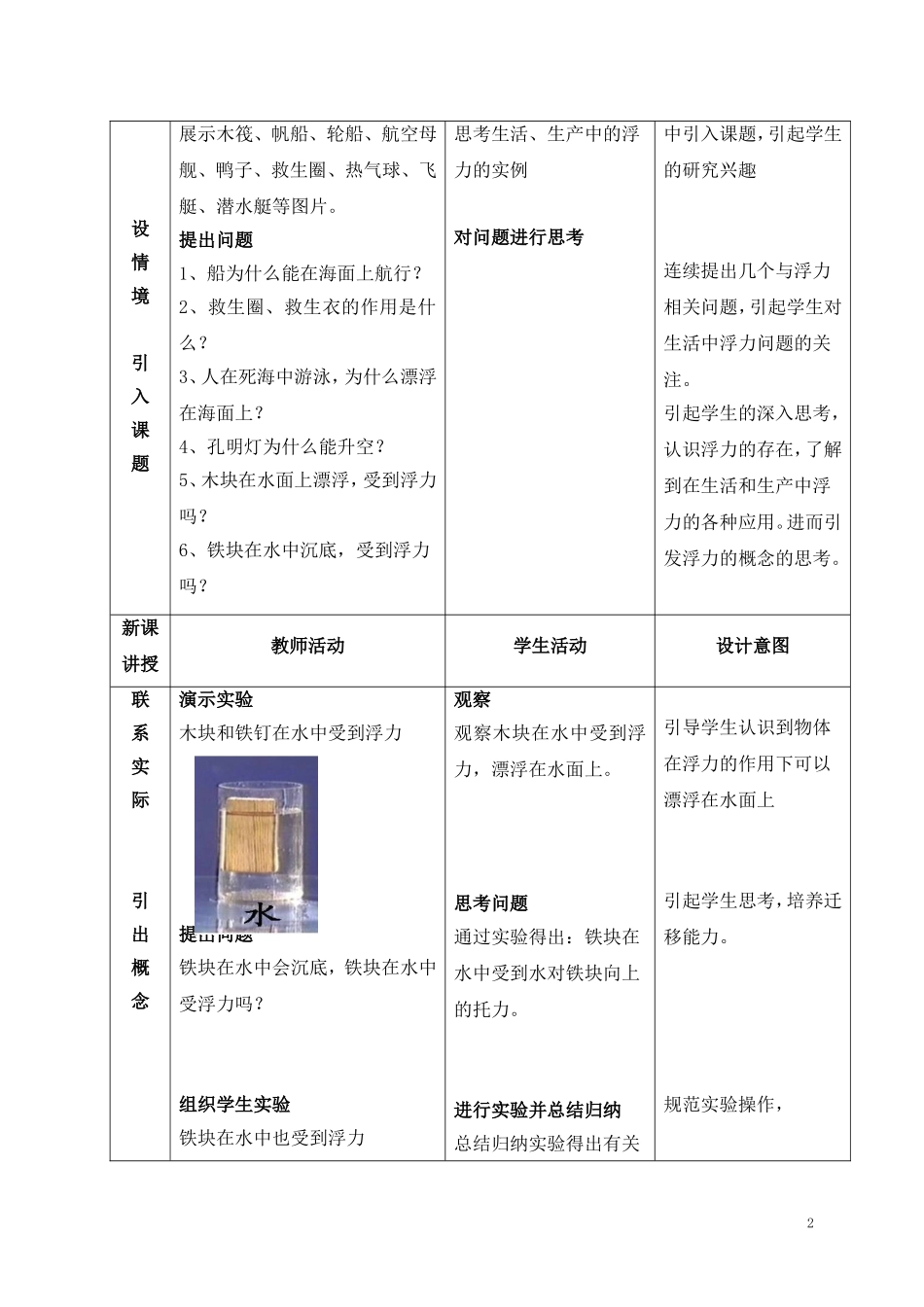 浮力教学设计 (2)_第2页