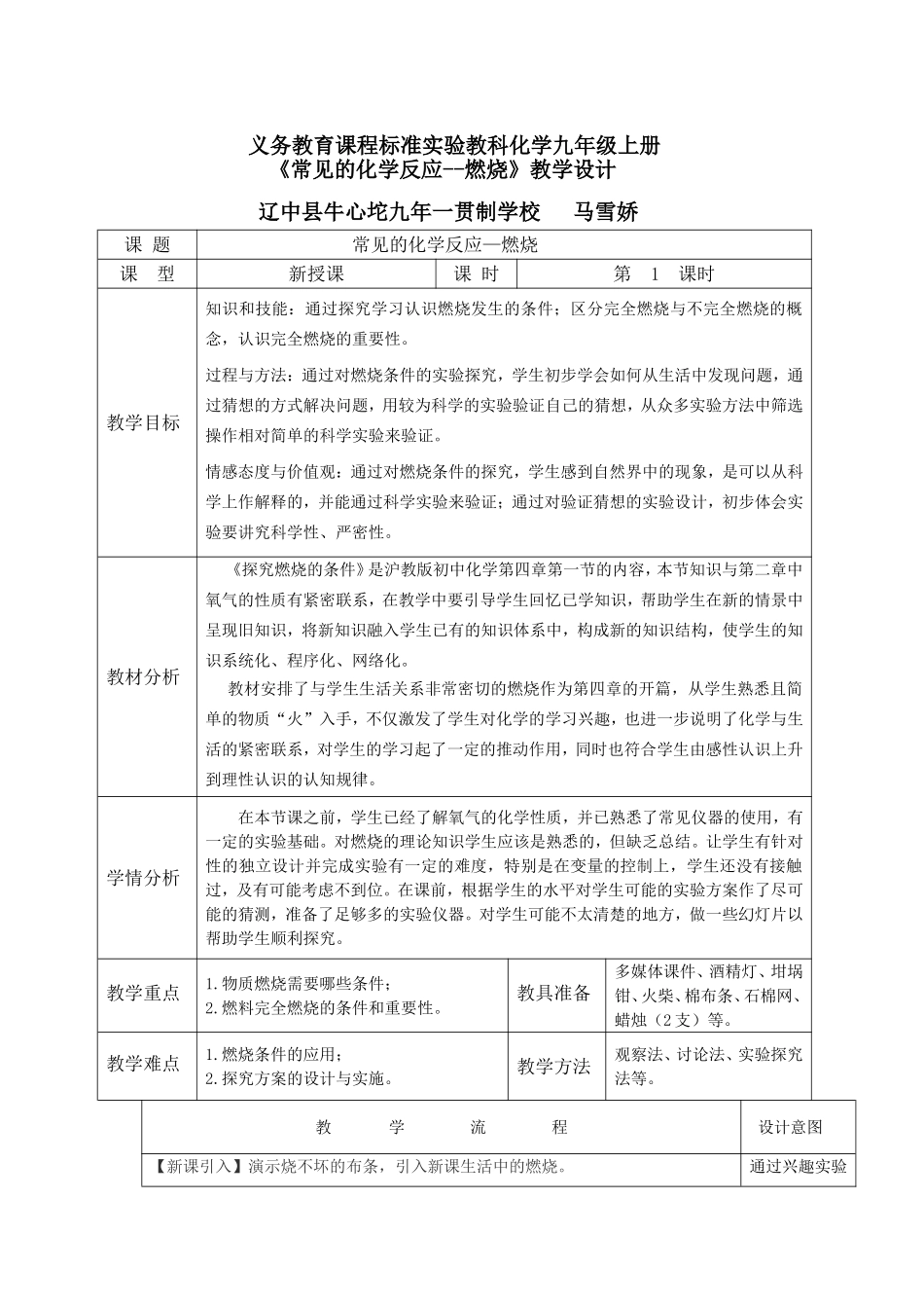 常见的化学反应教案_第1页