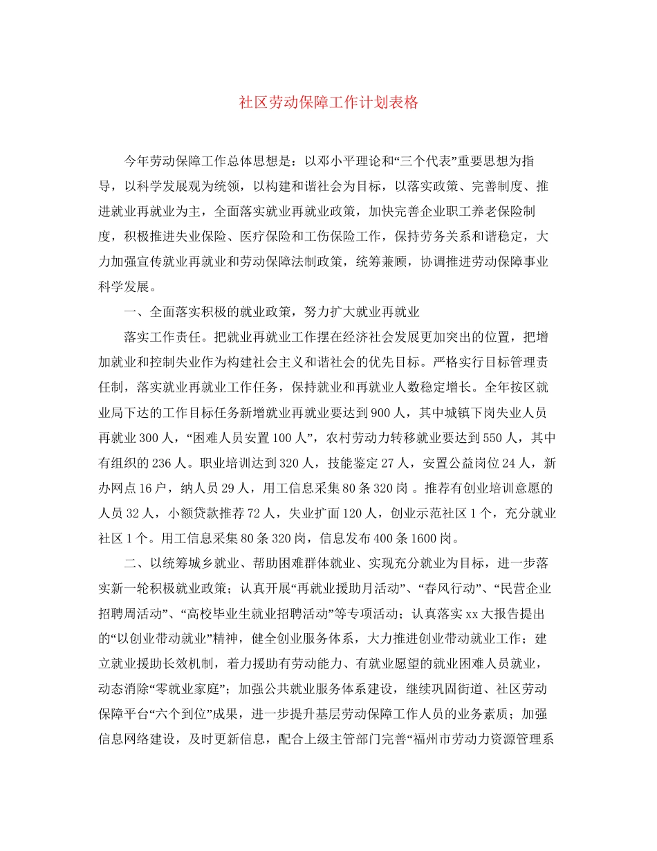 社区劳动保障工作计划表格_第1页