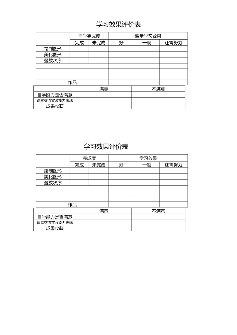 学生画到本上学习效果评价表_第1页