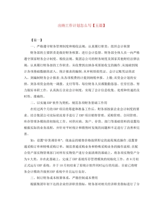 出纳工作计划怎么写【五篇】