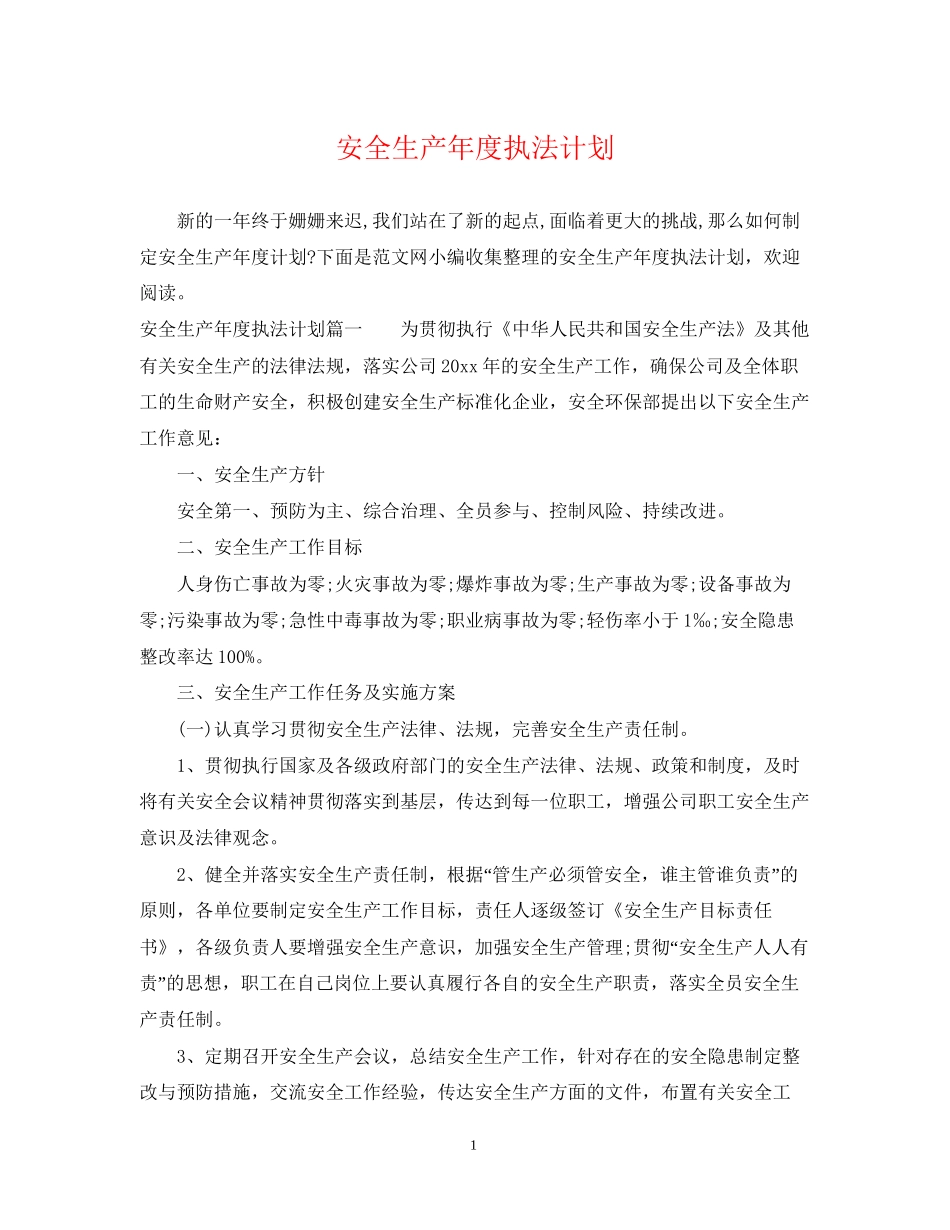 安全生产年度执法计划_第1页