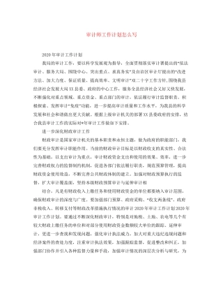 审计师工作计划怎么写