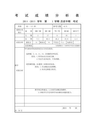 期中考试成绩分析表 (2)