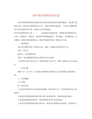 初中青年教师培养计划
