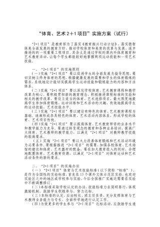 “体育、艺术2＋1项目”实施方案（试行）