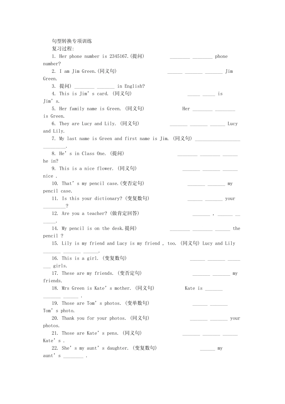 句型转换专项训练_第1页