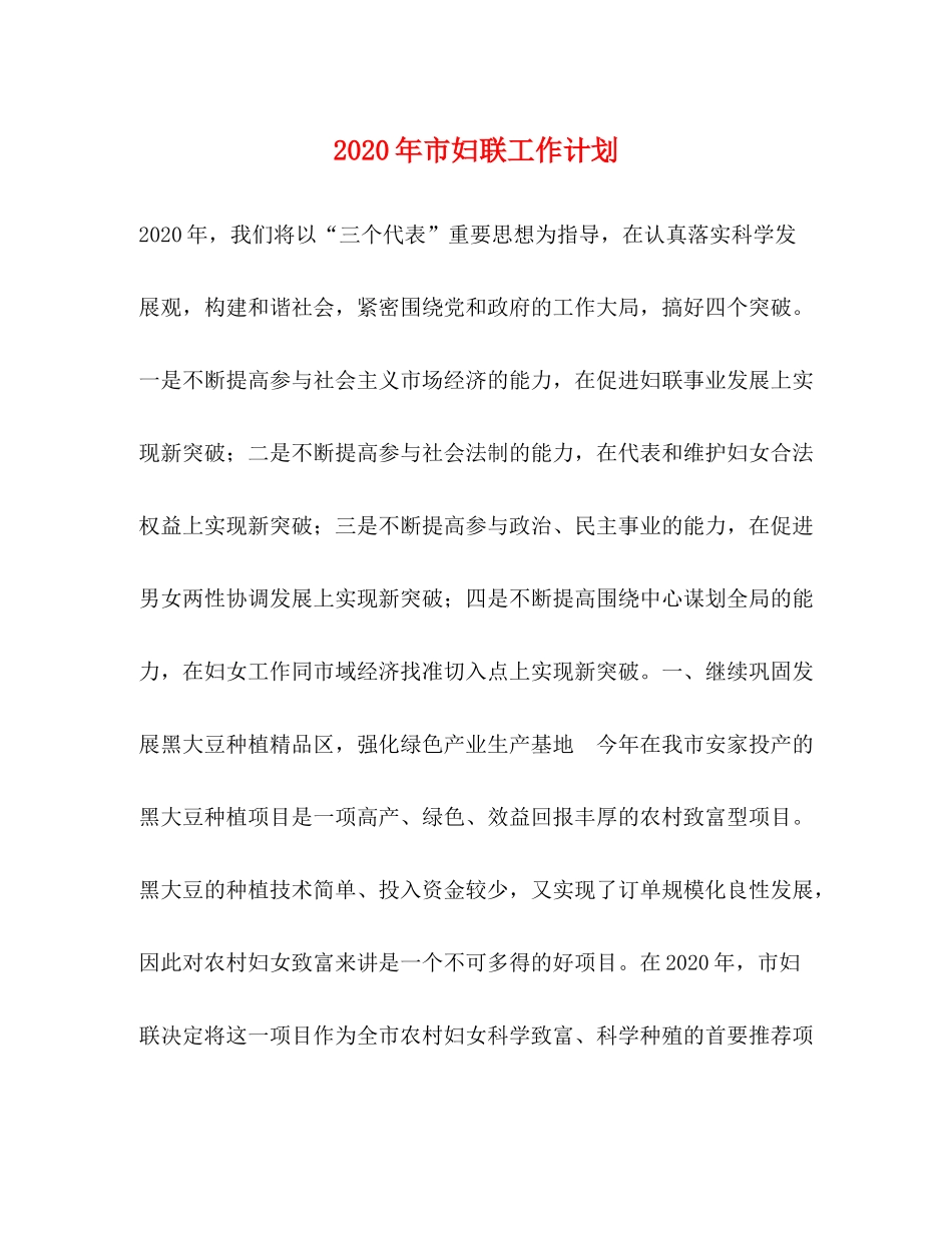2020年市妇联工作计划_第1页
