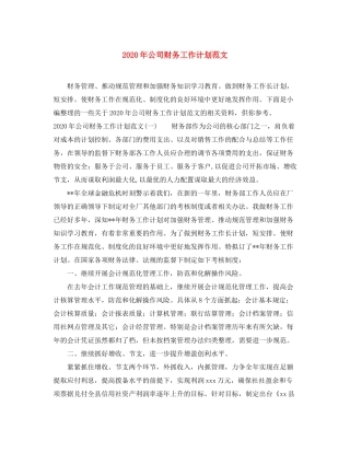 2020年公司财务工作计划范文