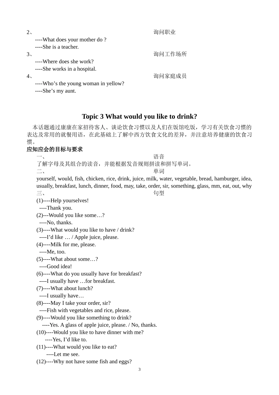 七年级上册UNIT3-UNIT4应知应会知识整理_第3页