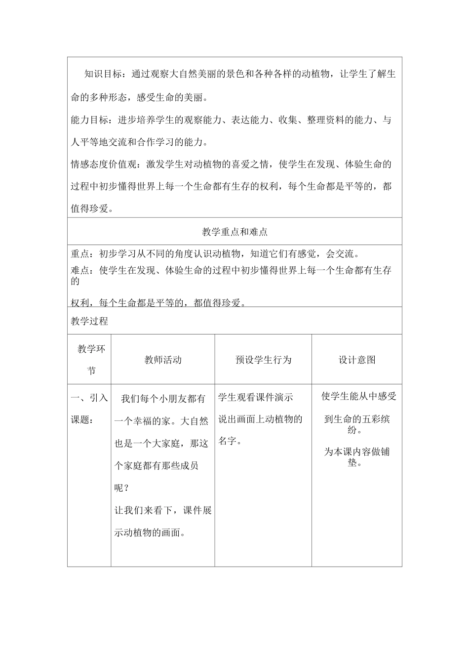 小学思品教学活动设计-教案三年级-《美丽的生命》_第2页