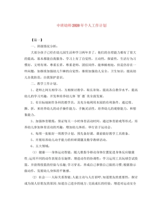 中班幼师年个人工作计划