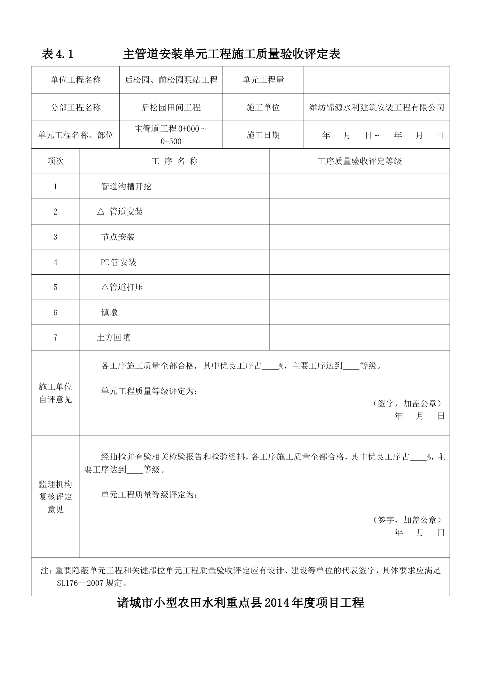 管道安装工程单元验收评定表_第2页