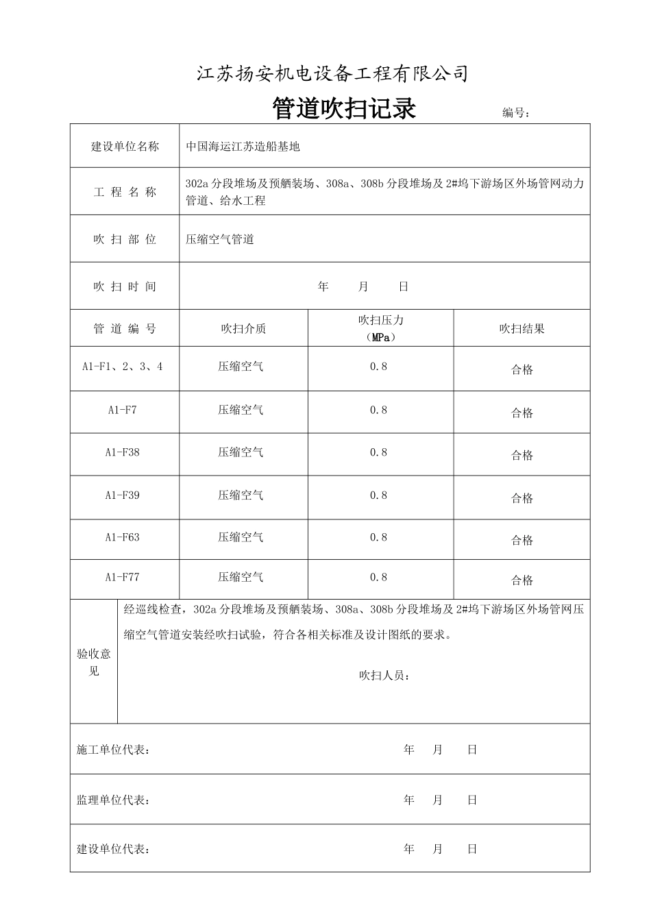 管道吹扫记录表_第1页