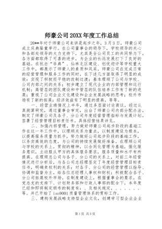 师豪公司20XX年度工作总结