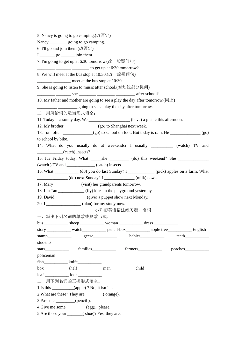 小升初语法阶段练习_第3页