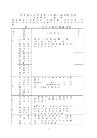 高中化学竞赛培训计划