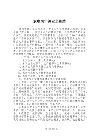 农电局年终安全总结 