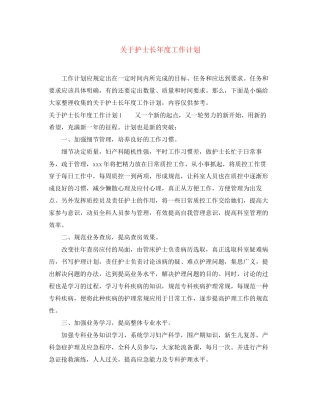 关于护士长年度工作计划