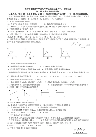 贵州普通高中学业水平考试物理模拟试题