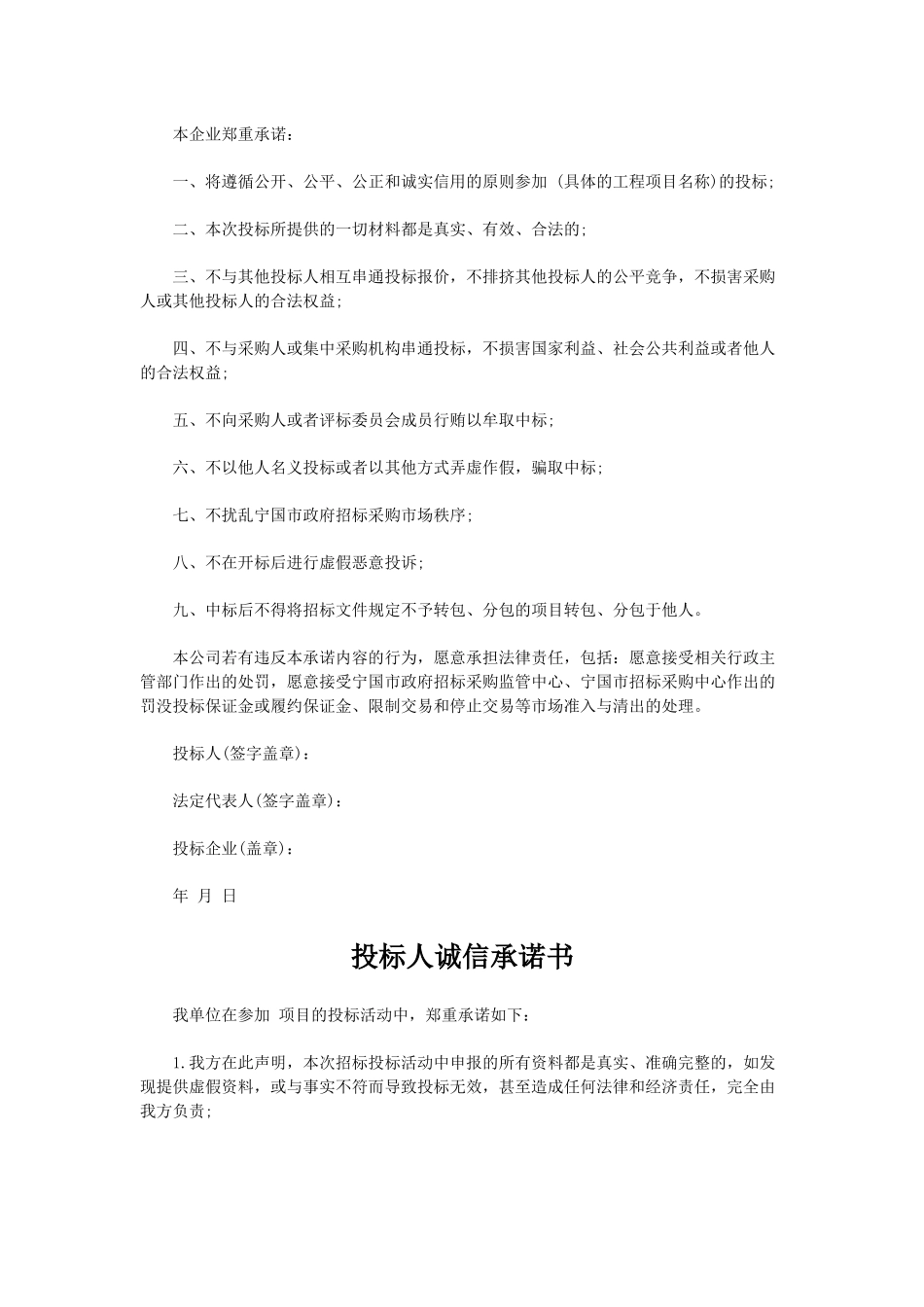 标准投标承诺书范本_第2页