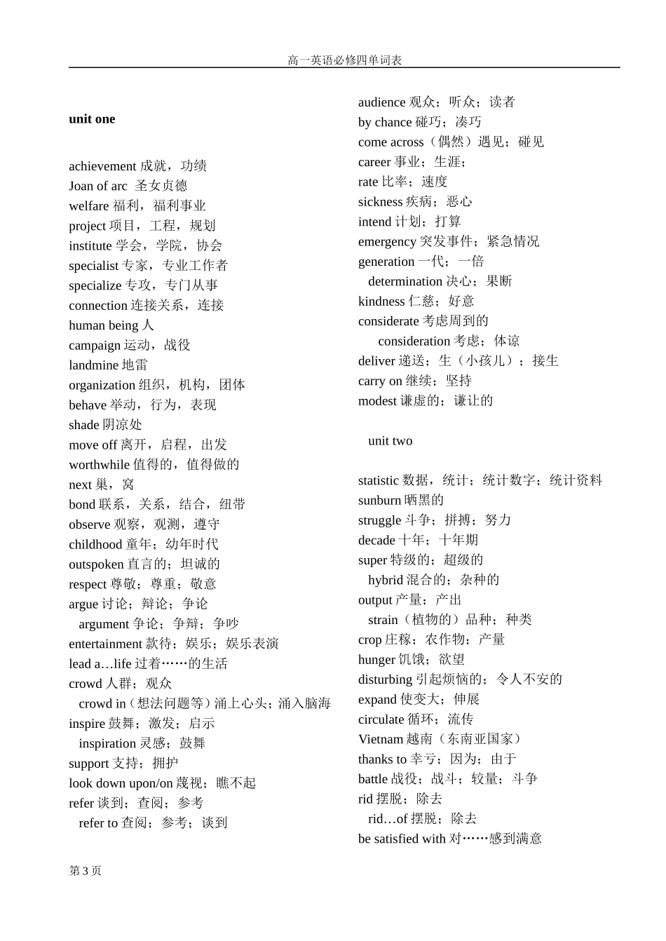 高一英语必修4单词表_第1页