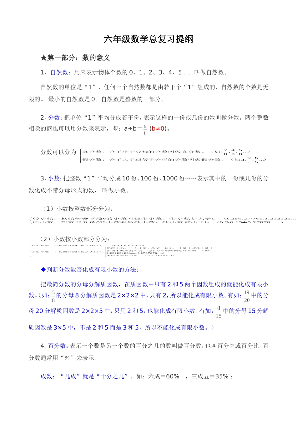 六年级数学总复习提纲_第1页