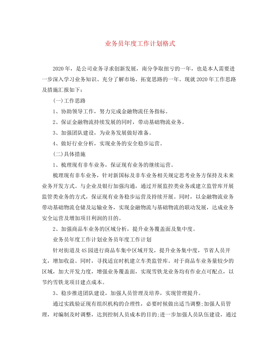 业务员年度工作计划格式_第1页