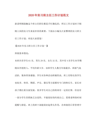 2020年实习班主任工作计划范文