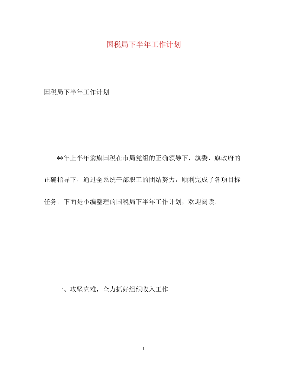 国税局下半年工作计划_第1页