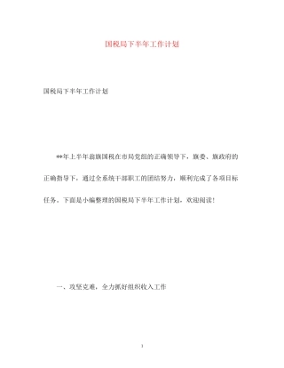 国税局下半年工作计划