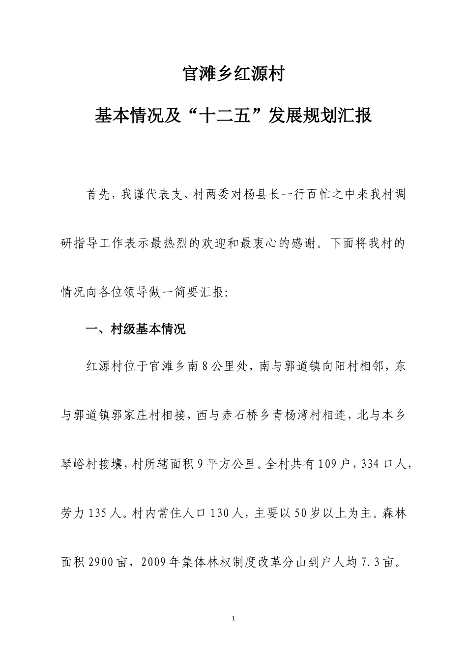 红源村基本情况及近三年发展规划最新_第1页