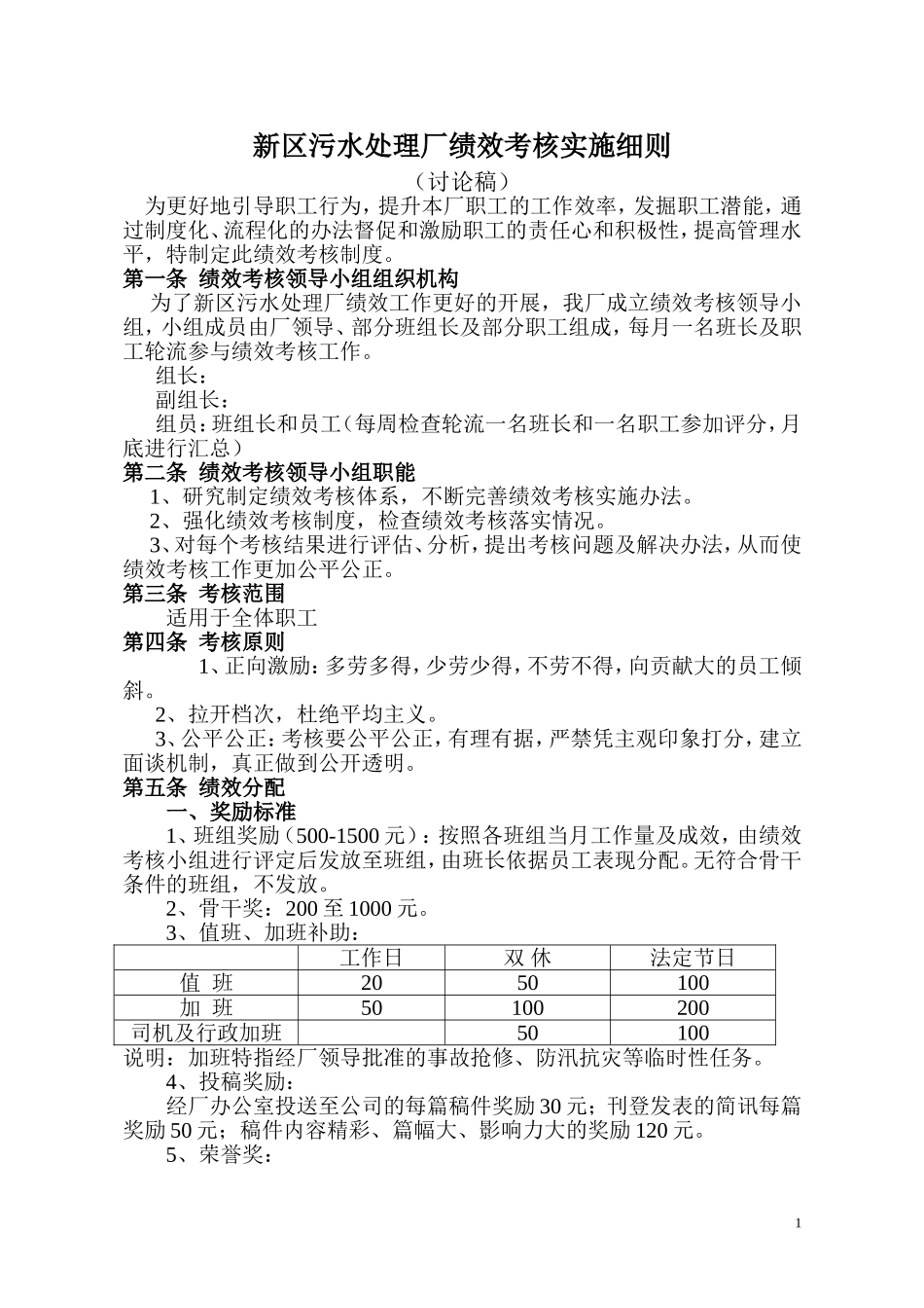 污水处理厂绩效薪酬分配细则定稿_第1页