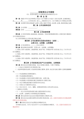 不设董事会的有限责任公司章程(范本)