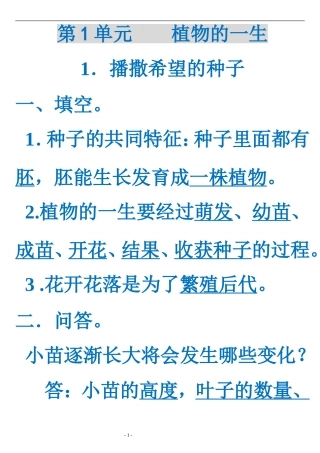 湘版小学科学四年级下册复习提纲 (2)