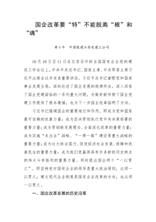 国企改革要“特”不能脱离“根”和“魂”