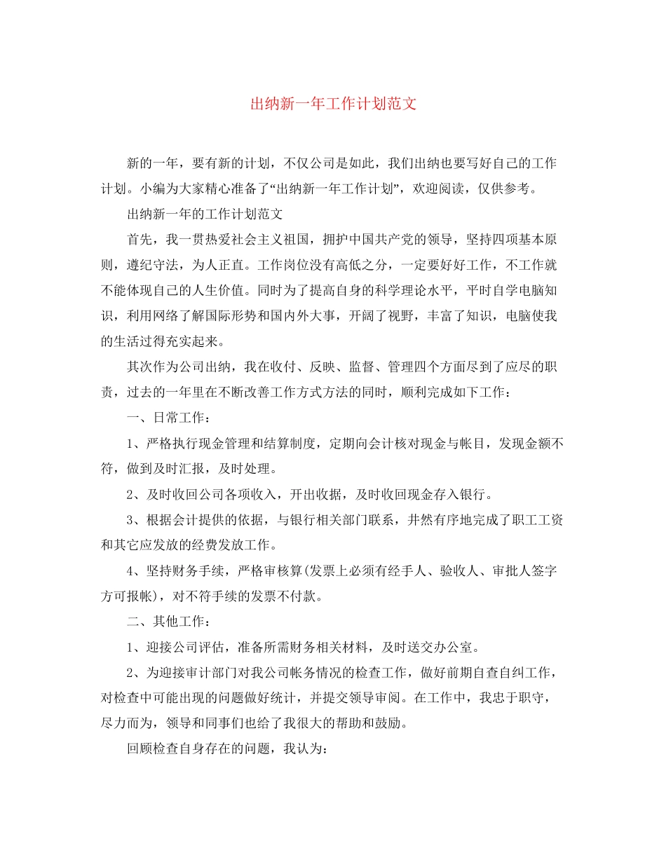 出纳新一年工作计划范文_第1页