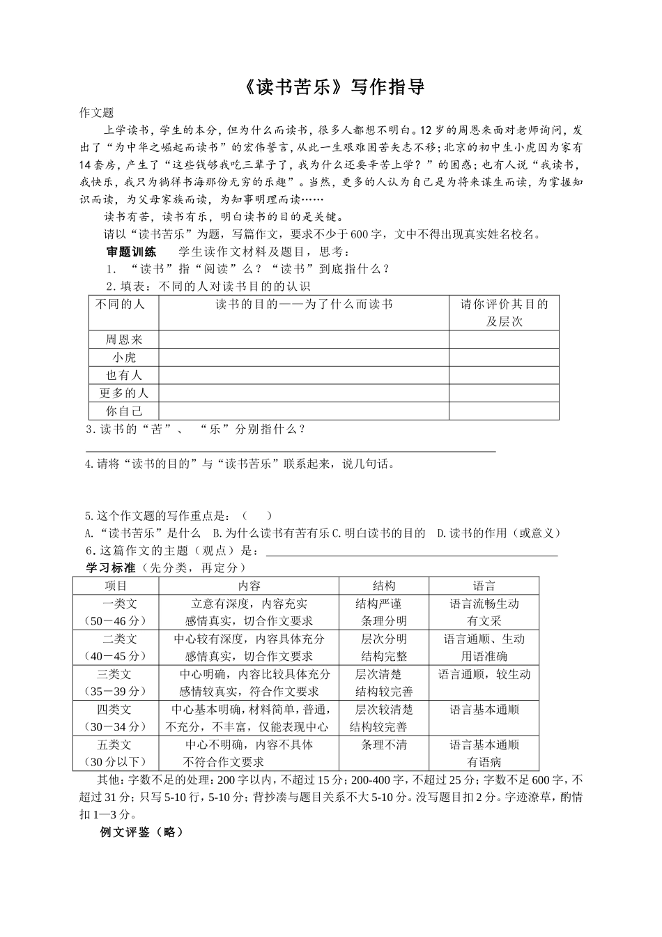 《读书苦乐》指导教案_第1页