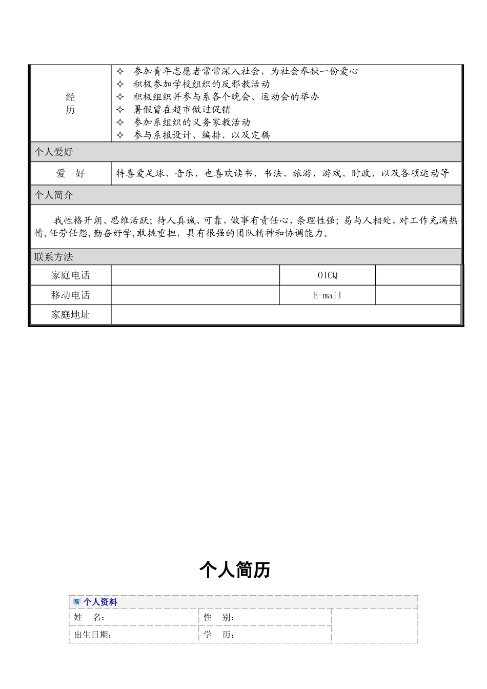 大学生个人简历模板大全(word版)_第2页
