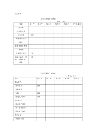 公司创业成本预算表模板