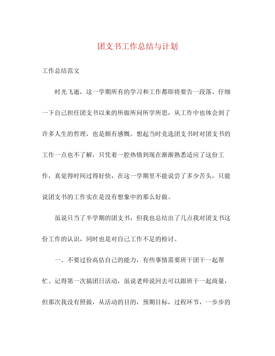 团支书工作总结与计划_第1页