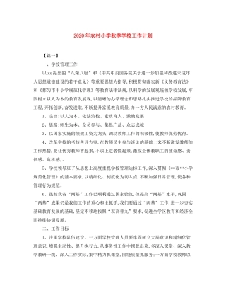 2020年农村小学秋季学校工作计划